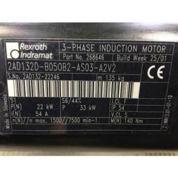 REXROTH  Indramat  3- PHASE INDUCTION MOTOR / 2AD132D-B050B2-AS03-A2V2