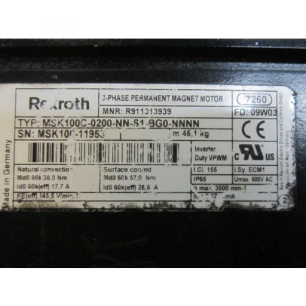 Rexroth MSK100C-0200-NN-S1-BG0-NNNN Permanent Magnet Motor 17.7A 600VAC *Tested* #6 image