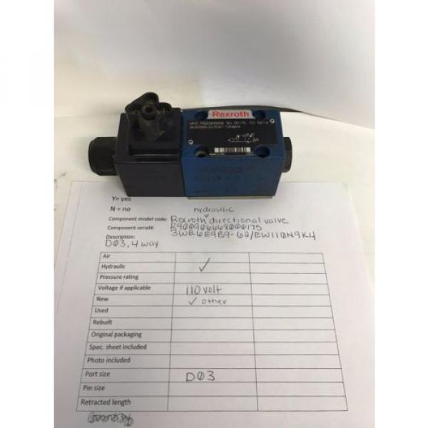 Rexroth hydraulic directional valve 3WE6E9B9- 62/ EW110N9K4 #1 image