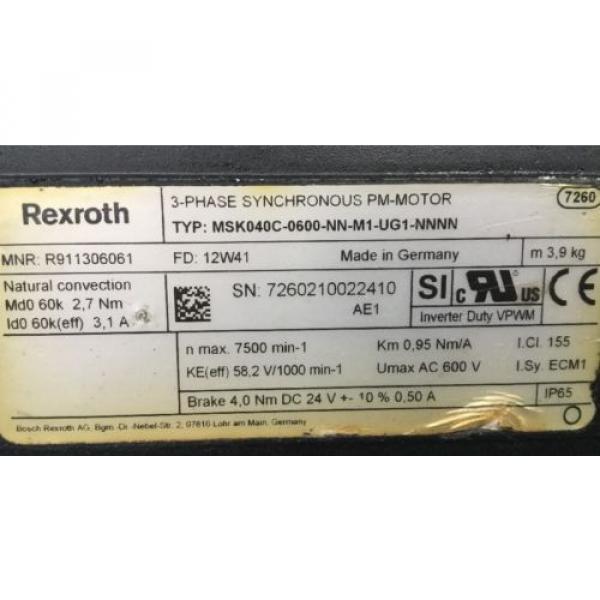 REXROTH 3~PHASE SYNCHRONOUS  PM MOTOR / MSK040C-0600-NN-M1-UG1-NNNN #2 image