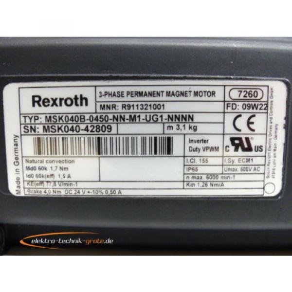 Rexroth MSK040B-0450-NN-M1-UG1-NNNN MNR: R911321001 3-Phase Permanant Magnet Mot #3 image