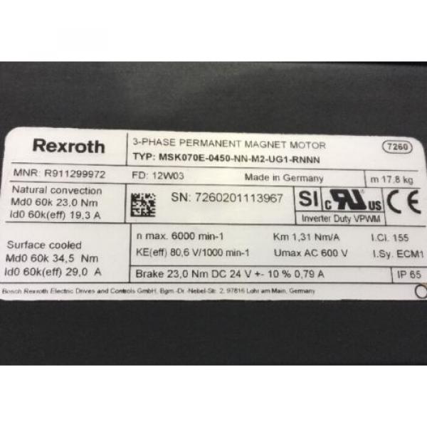 REXROTH 3~PERMANENT-MAGNET-MOTOR &lt;&gt; MSK070E -0450 -NN -M2 -UG1 -RNNN #6 image