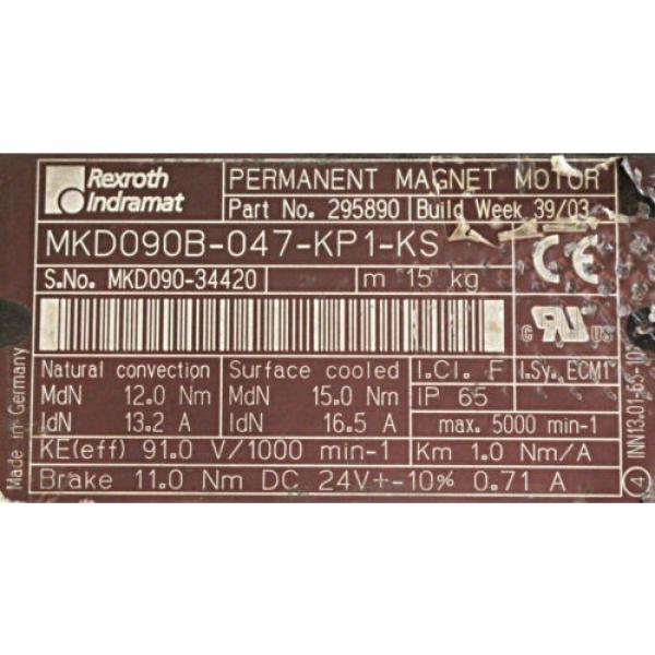 Rexroth Indramat Servomotor MKD090B-047-KP1-KS Part No.: 295890 #3 image