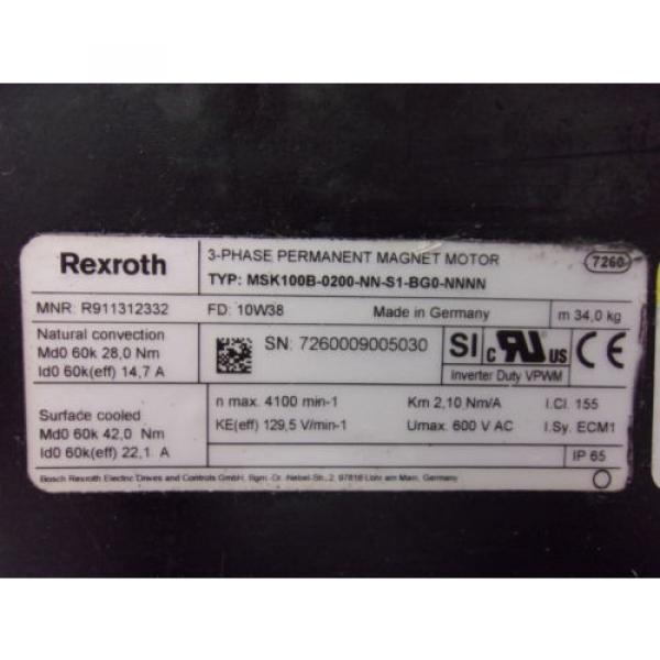 Rexroth MSK100B-0200-NN-S1-BG0-NNNN 3 Phase Permanent Magnet Motor (MOT4051) #2 image