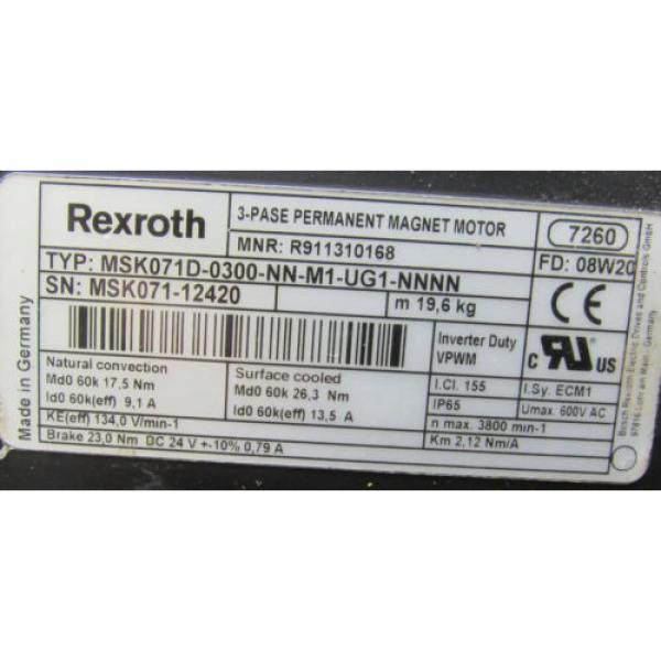 REXROTH MSK071D-0300-NN-M1-UG1-NNNN 3PH PERMANENT MAGNET MOTOR 600V 24VDC *XLNT* #2 image