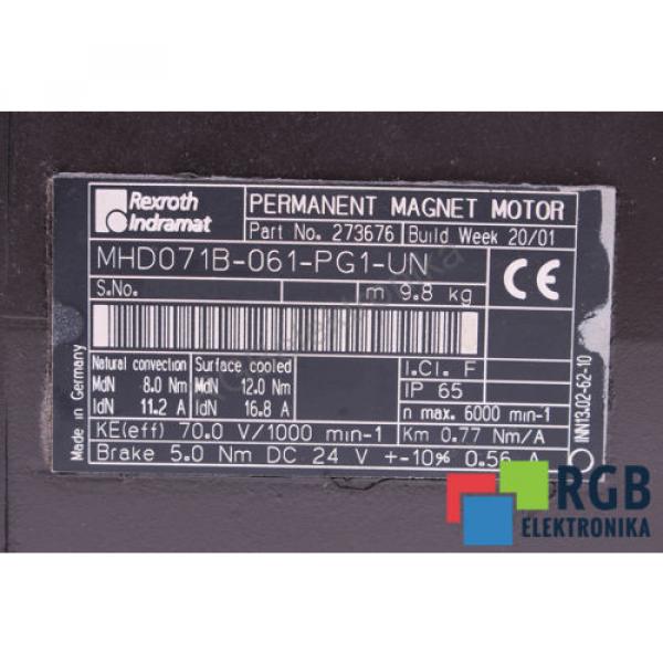 MHD071B-061-PG1-UN R911273676 11.2A 6000/MIN SERVOMOTOR REXROTH INDRAMAT ID16084 #7 image