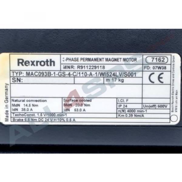 BOSCH REXROTH INDRAMAT PERMANENTMAGNET SERVOMOTOR, MAC093B-1-GS-4-C/110-A-1 #3 image