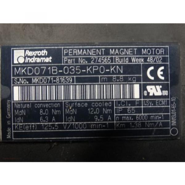 Rexroth Idramat MKD071B-035-KP0-KN 6.3/9.5A 8.0/12.0Nm 6000V 3/4&#034; Shaft Dia #7 image