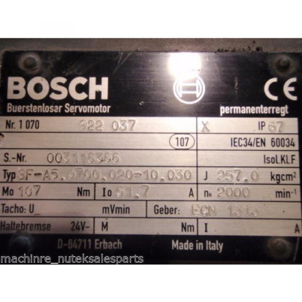 Bosch Rexroth Buerstenloser 1070 922 037 Servo MOTOR SF-A5.0700.020-10.030 #1 image