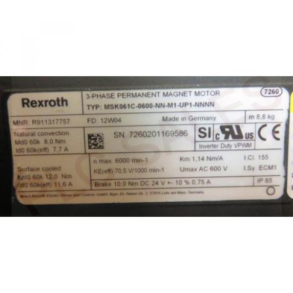 REXROTH MSK061C-0600-NN-M1-UP1-NNNN | Permanant Magnet Servo Motor  *NEW* #2 image