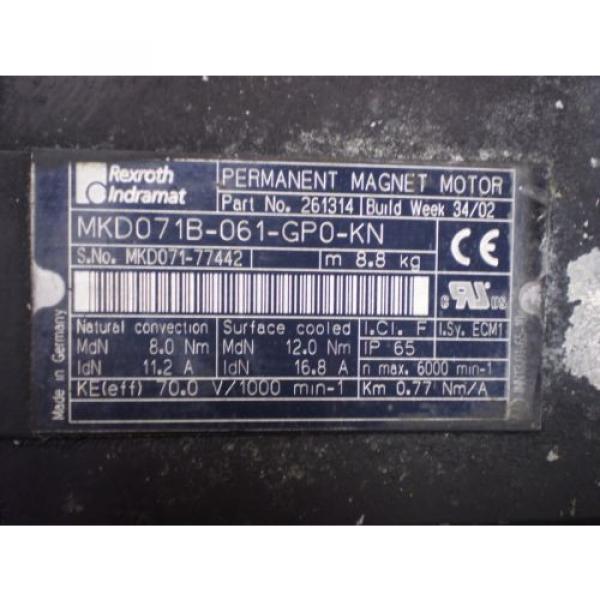 REXROTH INDRAMAT PERMANENT MAGNET SERVO MOTOR MKD071B-061-GP0-KN #2 image