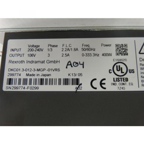 Rexroth DKC01.3-012-3-MGP-01VRS Indramat EcoDrive Cs 400W Motor Drive #8 image